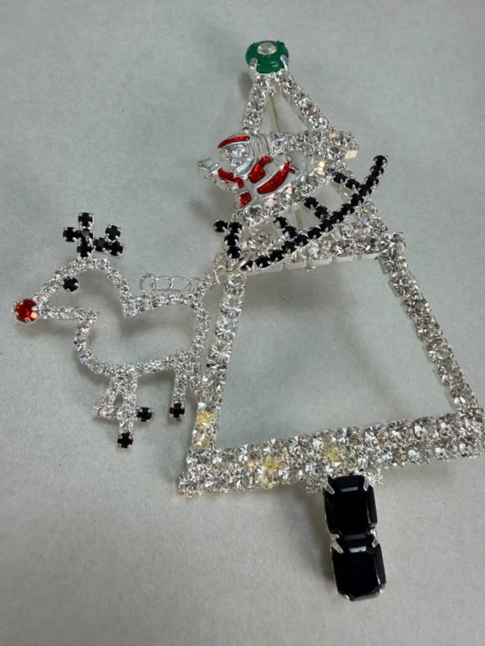 Vintage Large Christmas Tree Rhinestone Brooch Santa Reindeer Holiday Pin